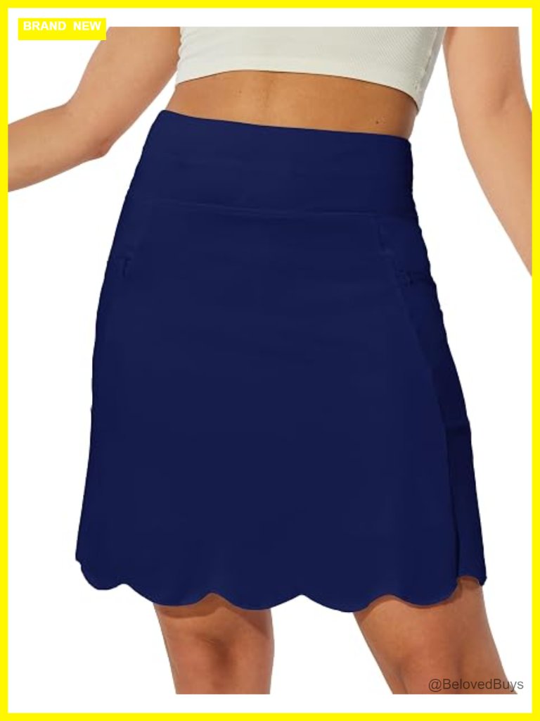 Scalloped Hem Golf Skort With Zipper Pockets Tummy Control